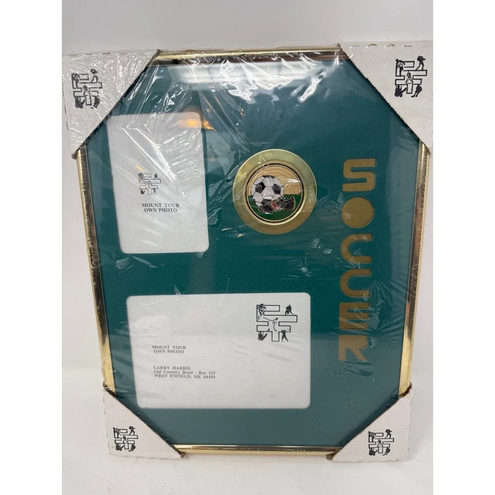 Larry Harris Vintage Soccer Double Photo Frame Teal Gold Tone 10x12 New
